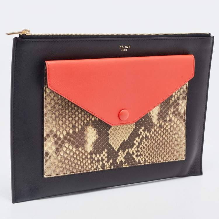 Pre Owned Celine Tri Color Leather and Python Pocket Clutch