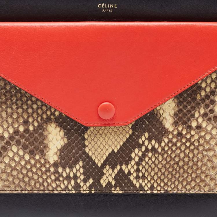 Pre Owned Celine Tri Color Leather and Python Pocket Clutch