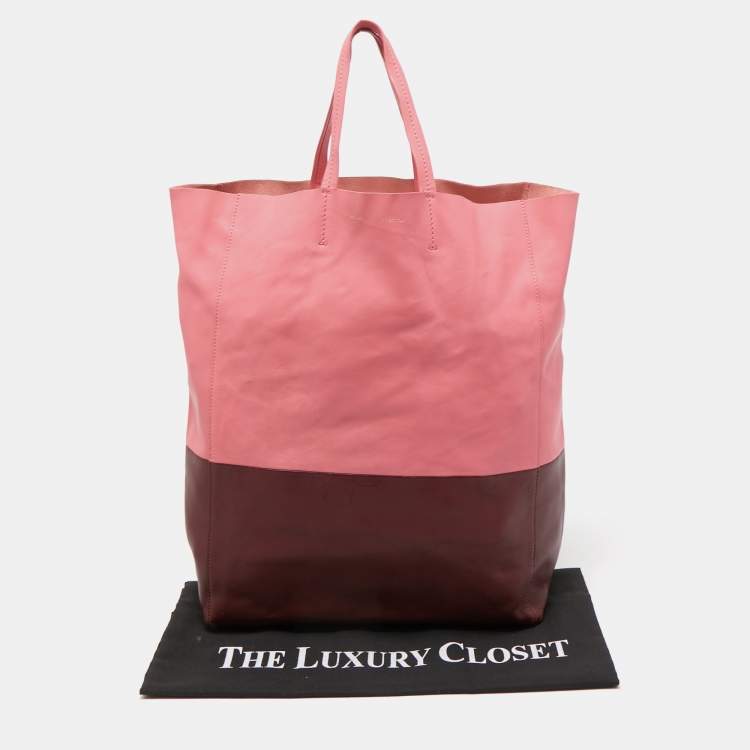 Pre Owned Celine Pink/Burgundy Leather Vertical Cabas Shopper Tote