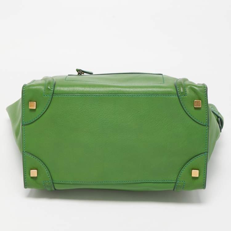 Pre Owned Celine Green Leather Mini Luggage Tote