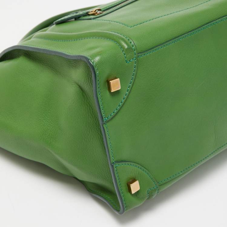 Pre Owned Celine Green Leather Mini Luggage Tote