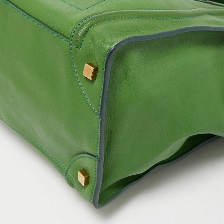 Pre Owned Celine Green Leather Mini Luggage Tote