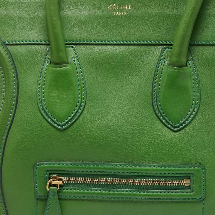 Pre Owned Celine Green Leather Mini Luggage Tote