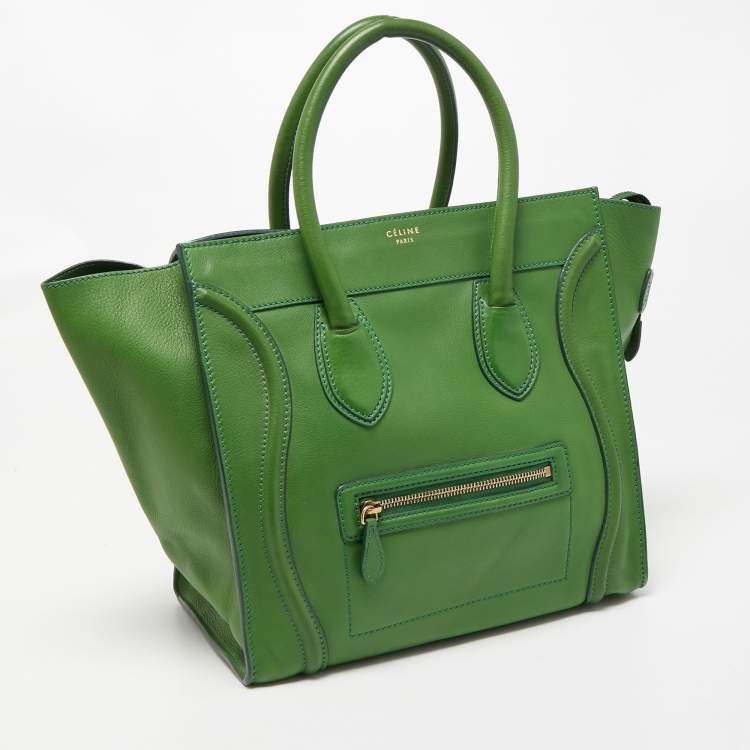 Pre Owned Celine Green Leather Mini Luggage Tote