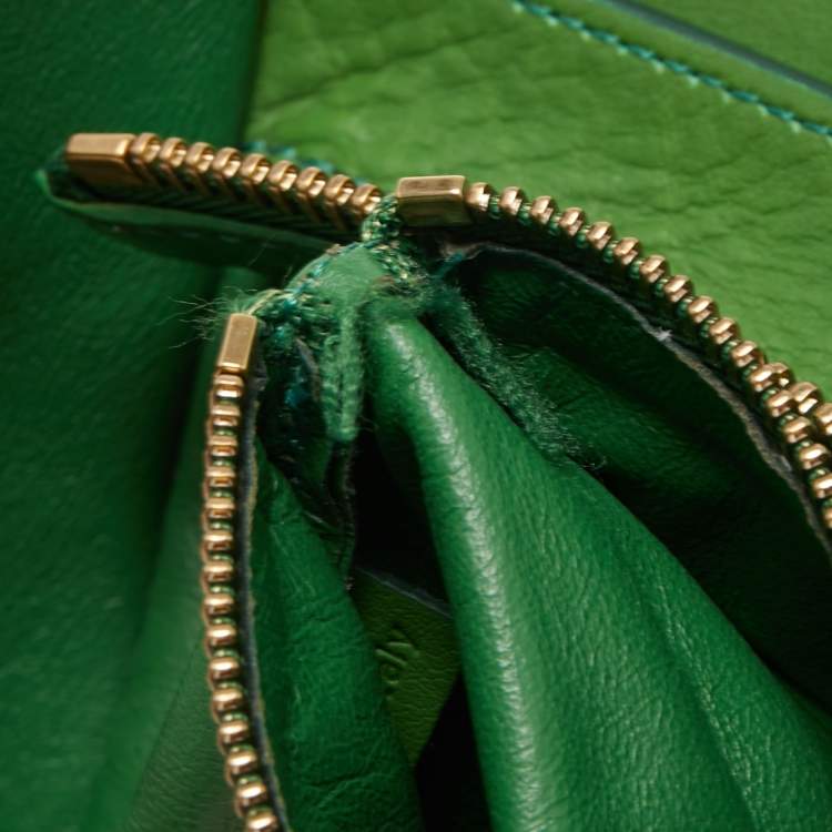 Pre Owned Celine Green Leather Mini Luggage Tote
