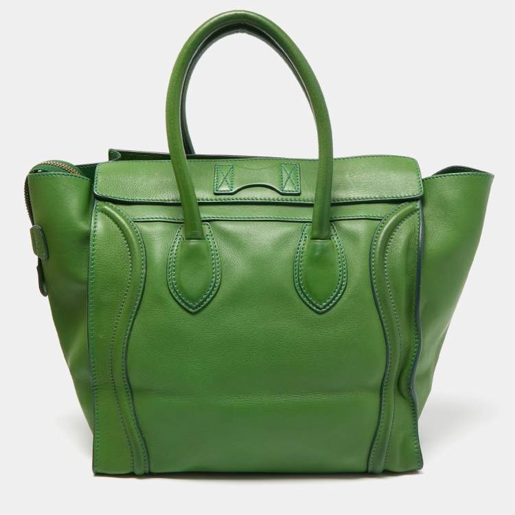 Pre Owned Celine Green Leather Mini Luggage Tote