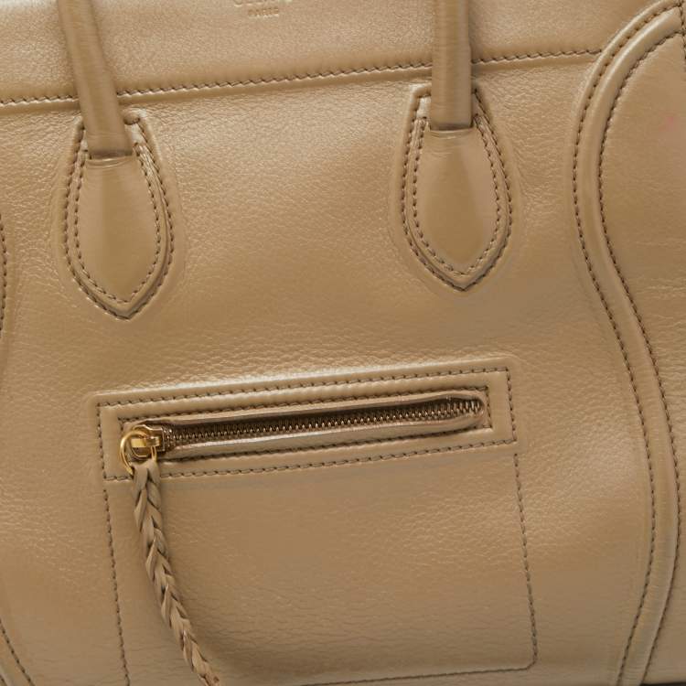 Pre Owned Celine Beige Leather Medium Phantom Luggage Tote 