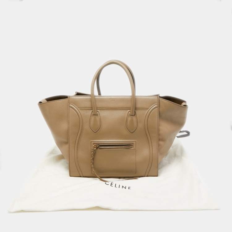 Pre Owned Celine Beige Leather Medium Phantom Luggage Tote 