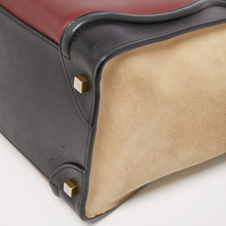 Pre Owned Celine Tri Color Leather and Suede Mini Luggage Tote