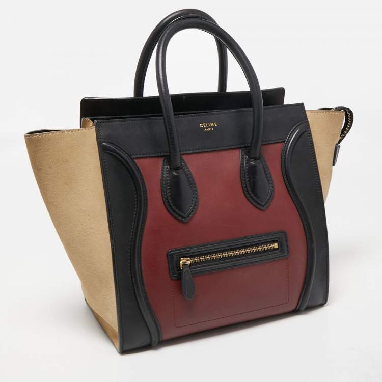 Pre Owned Celine Tri Color Leather and Suede Mini Luggage Tote