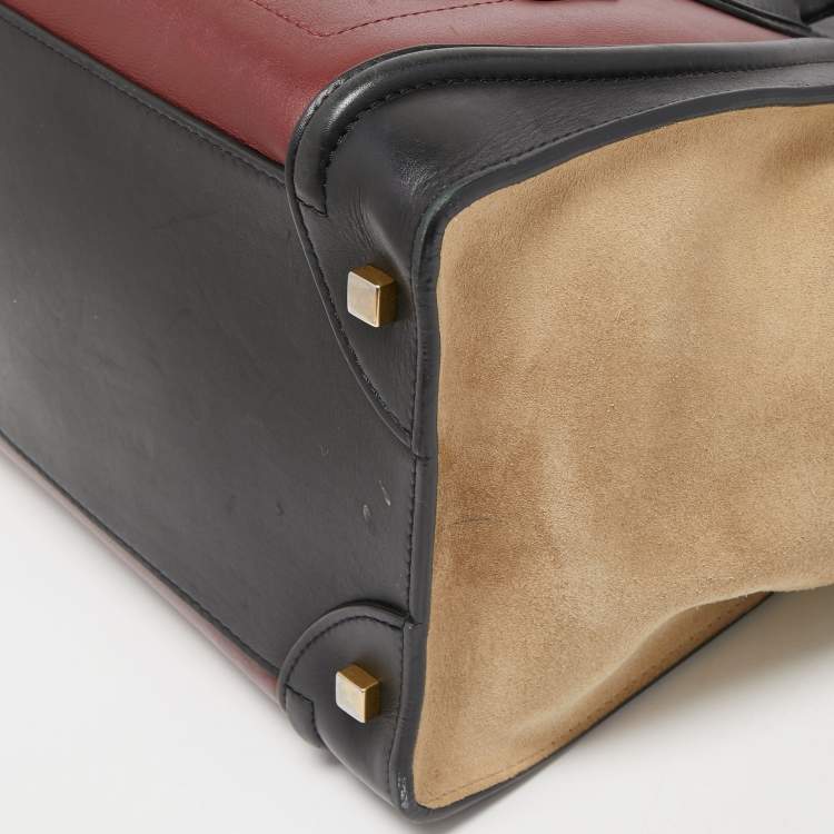 Pre Owned Celine Tri Color Leather and Suede Mini Luggage Tote