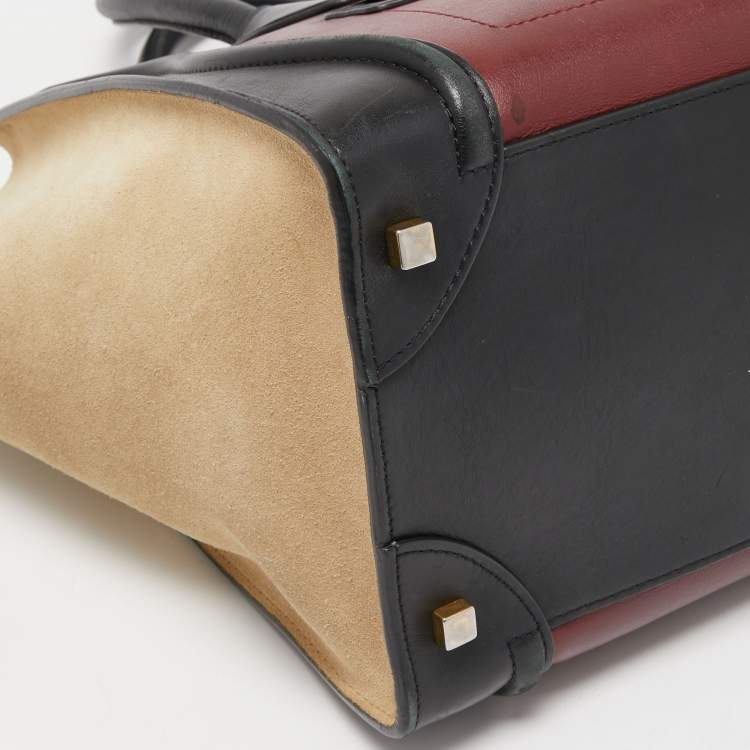 Pre Owned Celine Tri Color Leather and Suede Mini Luggage Tote