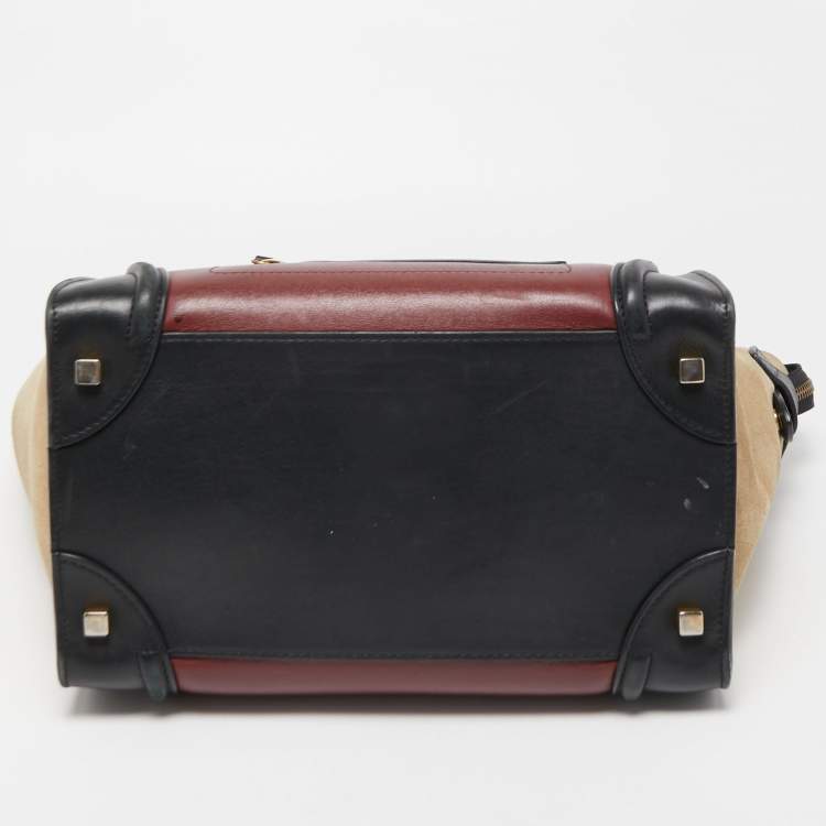 Pre Owned Celine Tri Color Leather and Suede Mini Luggage Tote
