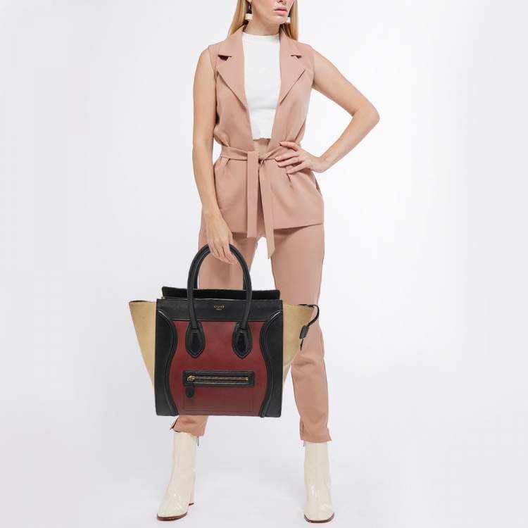 Pre Owned Celine Tri Color Leather and Suede Mini Luggage Tote