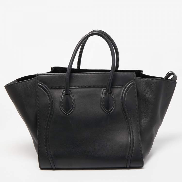 Pre Owned Celine Black Leather Medium Phantom Luggage Tote 