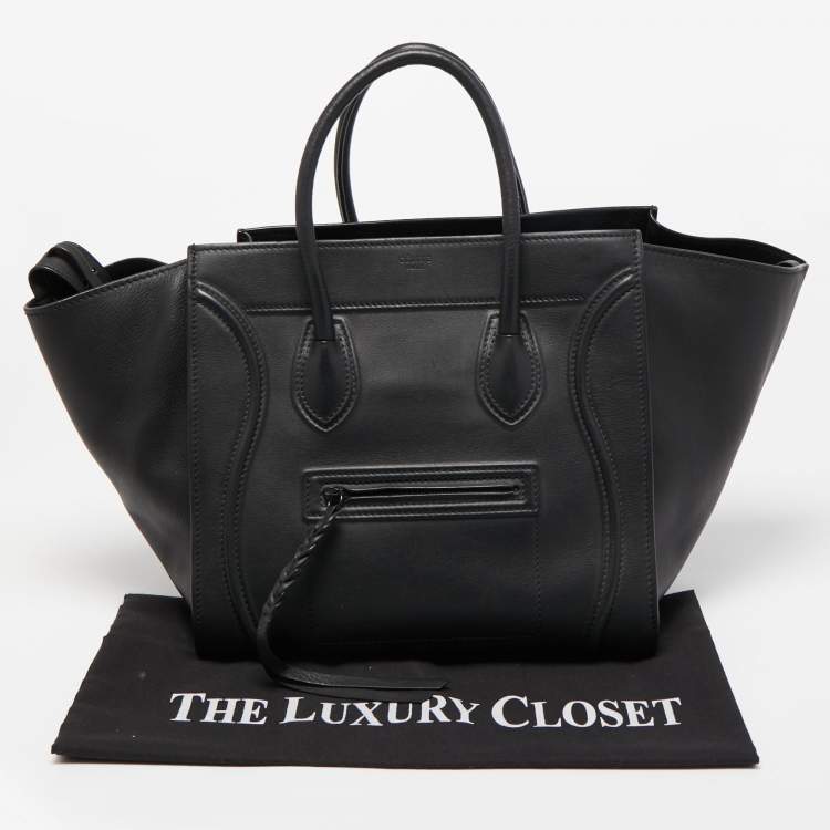 Pre Owned Celine Black Leather Medium Phantom Luggage Tote 