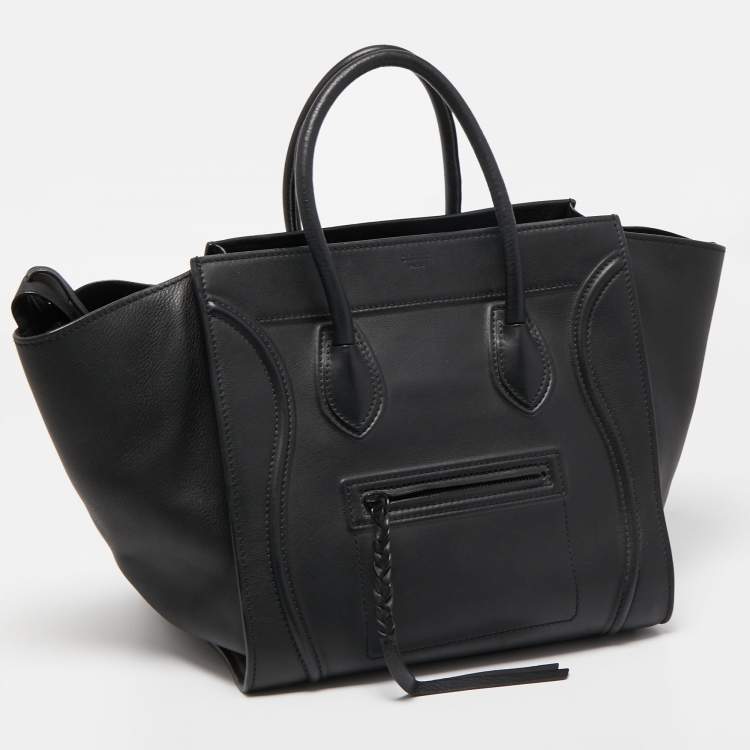 Pre Owned Celine Black Leather Medium Phantom Luggage Tote 