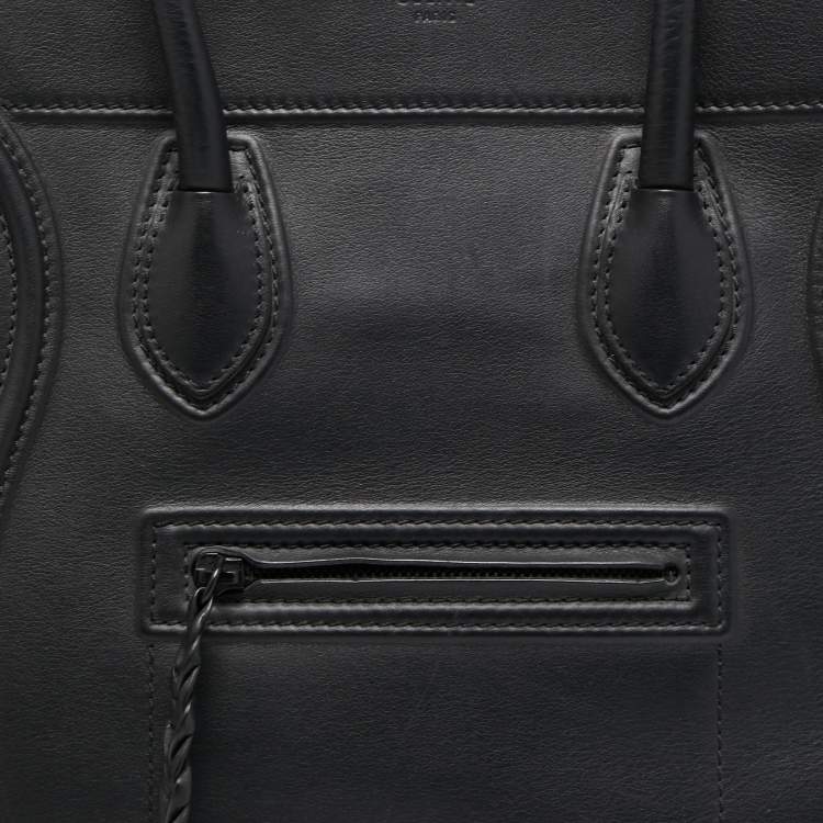 Pre Owned Celine Black Leather Medium Phantom Luggage Tote 