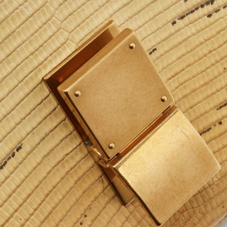 Pre Owned Celine Yellow/Black Lizard and Leather Medium Classic Box Bag