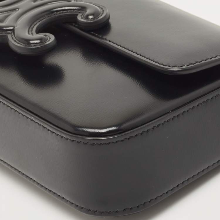 Pre Owned Celine Black Shiny Leather Triomphe Shoulder Bag