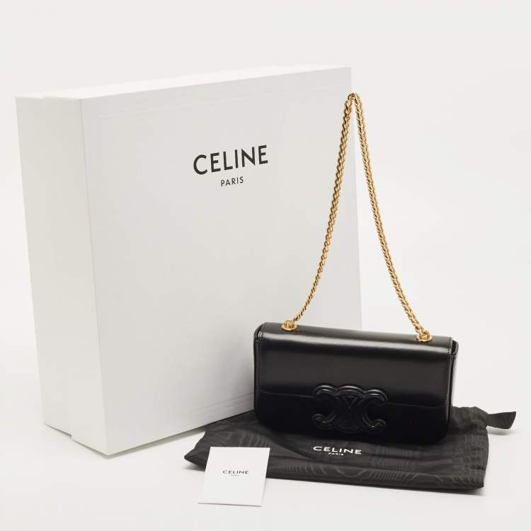 Pre Owned Celine Black Shiny Leather Triomphe Shoulder Bag
