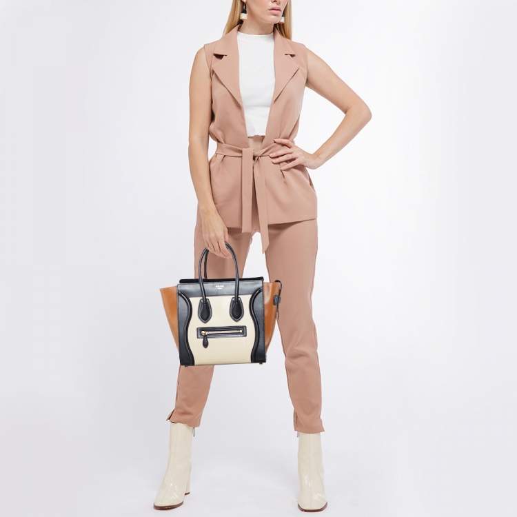 Pre Owned Celine Tri Color Leather Micro Luggage Tote