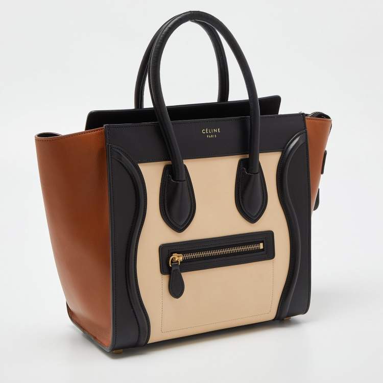 Pre Owned Celine Tri Color Leather Micro Luggage Tote