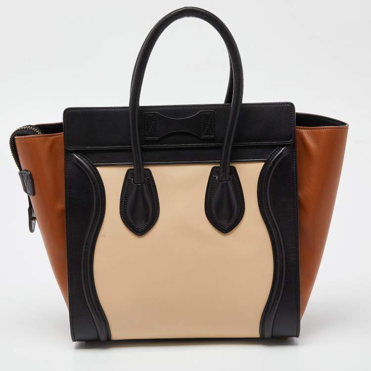 Pre Owned Celine Tri Color Leather Micro Luggage Tote