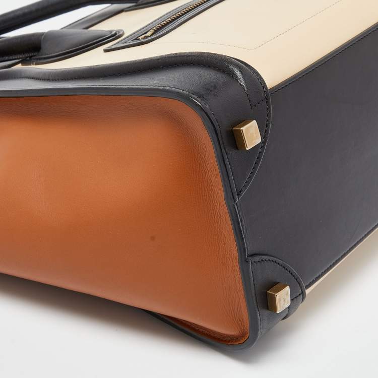 Pre Owned Celine Tri Color Leather Micro Luggage Tote