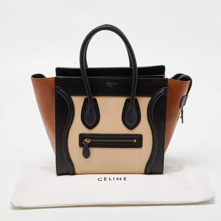 Pre Owned Celine Tri Color Leather Micro Luggage Tote