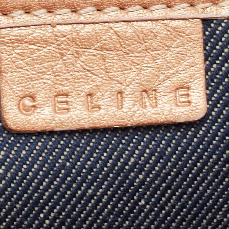 Pre Owned Celine Rose Gold/Blue Macadam Denim and Leather Buckle Flap Hobo