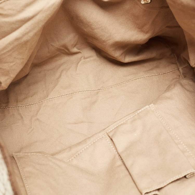 Pre Owned Celine Beige/Brown Macadam Canvas And Croc Embossed Tote 