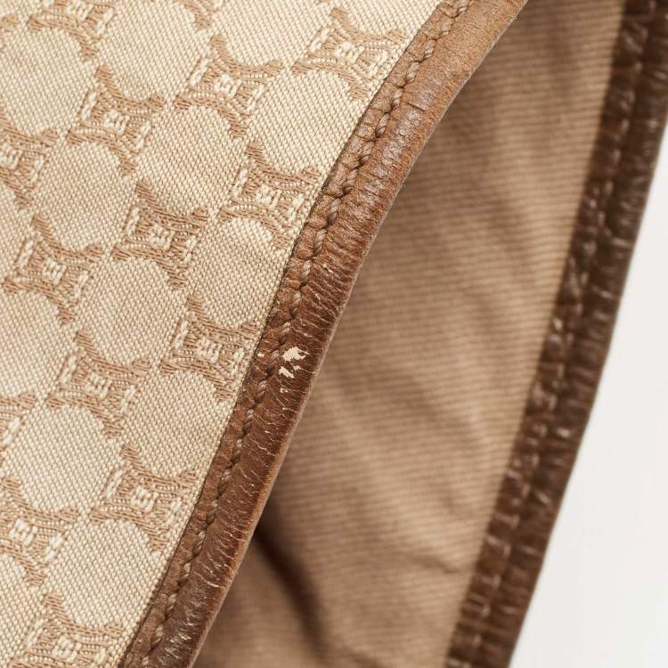 Pre Owned Celine Beige/Brown Macadam Canvas And Croc Embossed Tote 