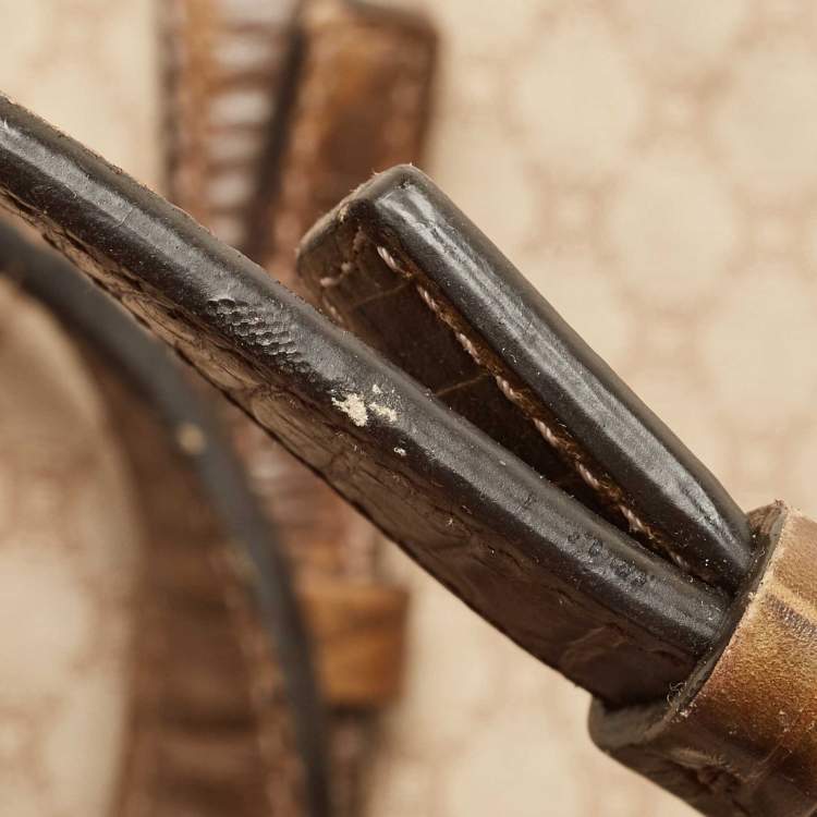 Pre Owned Celine Beige/Brown Macadam Canvas And Croc Embossed Tote 