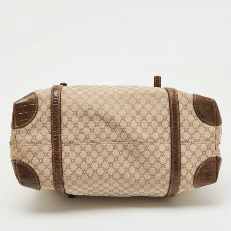 Pre Owned Celine Beige/Brown Macadam Canvas And Croc Embossed Tote 
