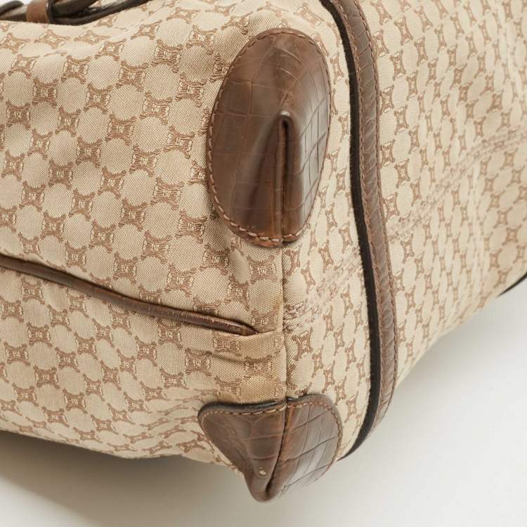 Pre Owned Celine Beige/Brown Macadam Canvas And Croc Embossed Tote 