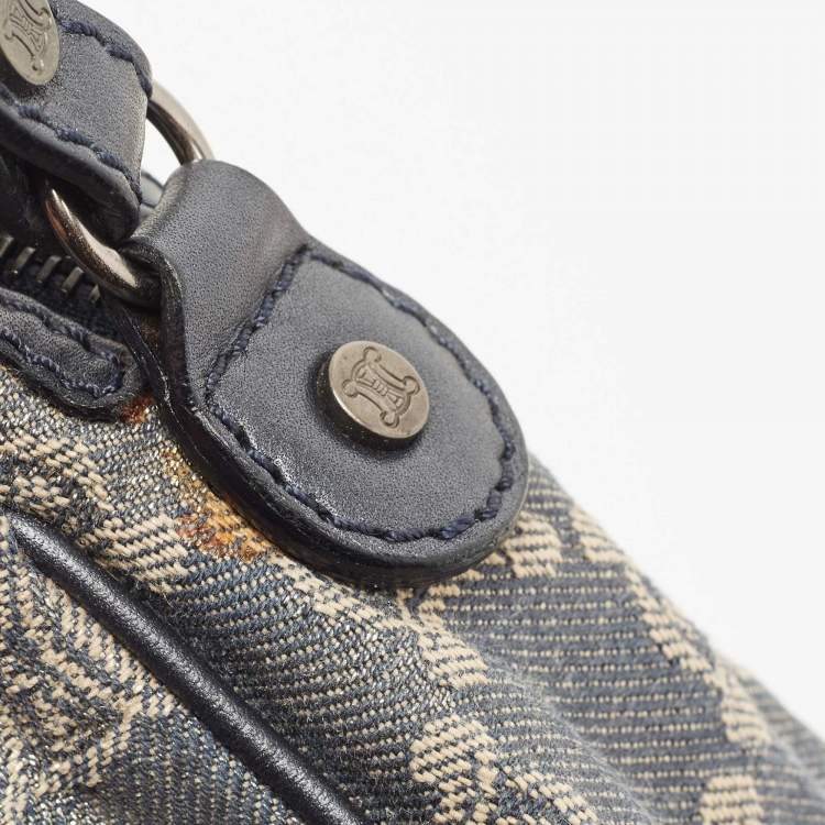 Pre Owned Celine Blue Macadam Denim and Leather Shoulder Bag