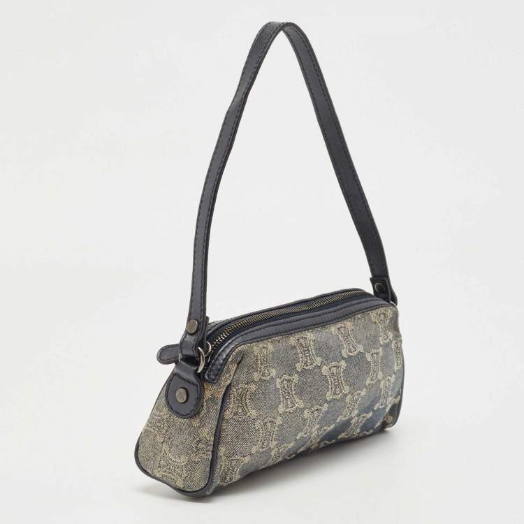 Pre Owned Celine Blue Macadam Denim and Leather Shoulder Bag