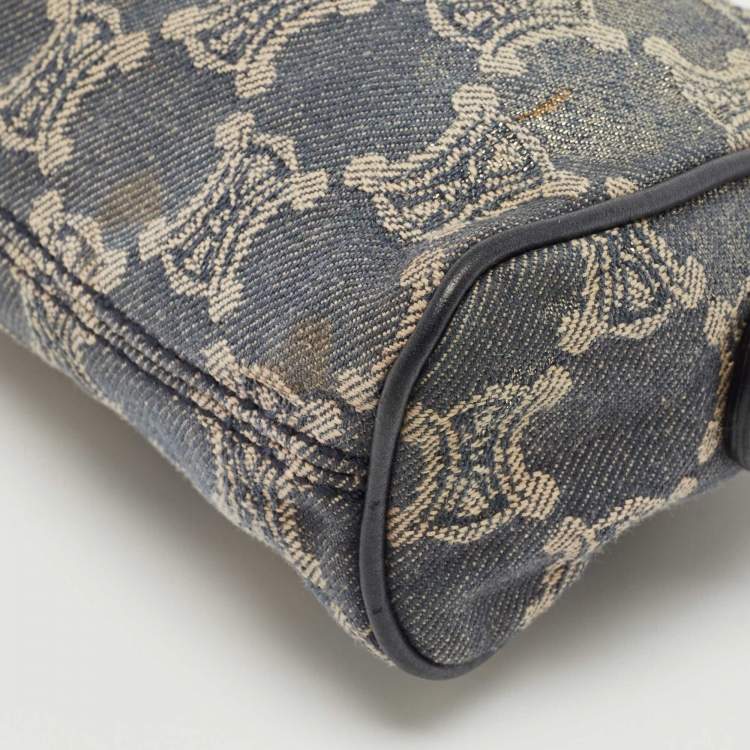 Pre Owned Celine Blue Macadam Denim and Leather Shoulder Bag