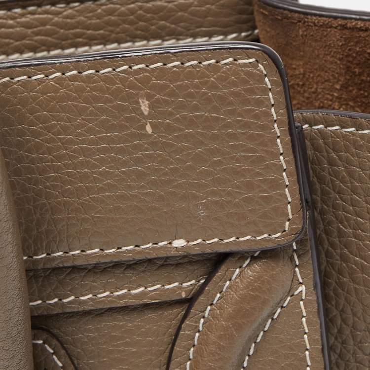 Pre Owned Celine Khaki Leather Nano Luggage Tote