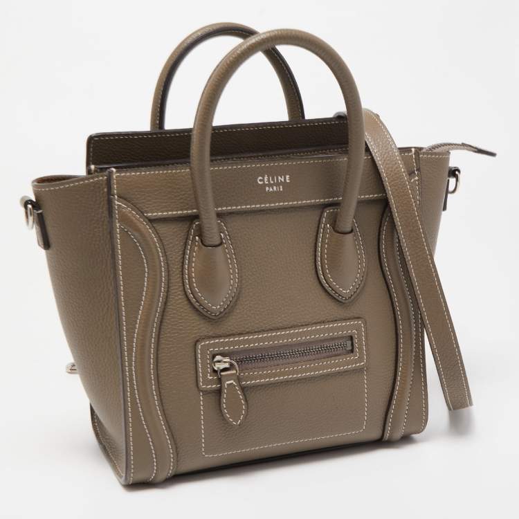 Pre Owned Celine Khaki Leather Nano Luggage Tote