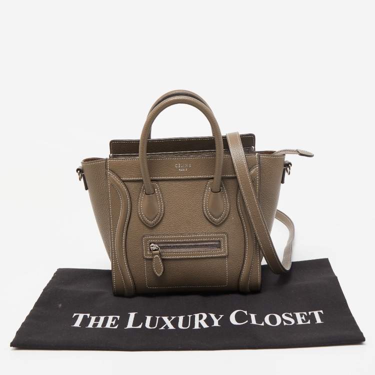Pre Owned Celine Khaki Leather Nano Luggage Tote
