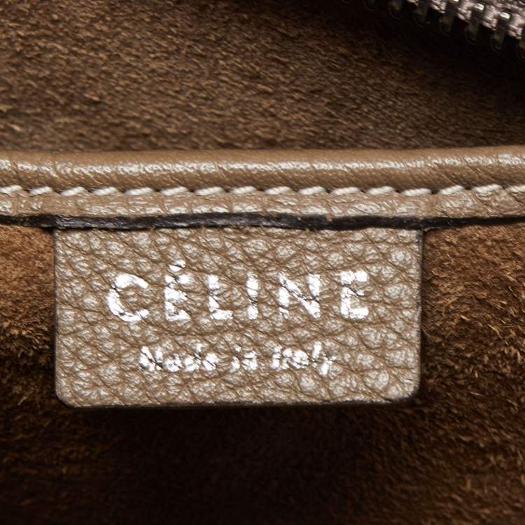 Pre Owned Celine Khaki Leather Nano Luggage Tote