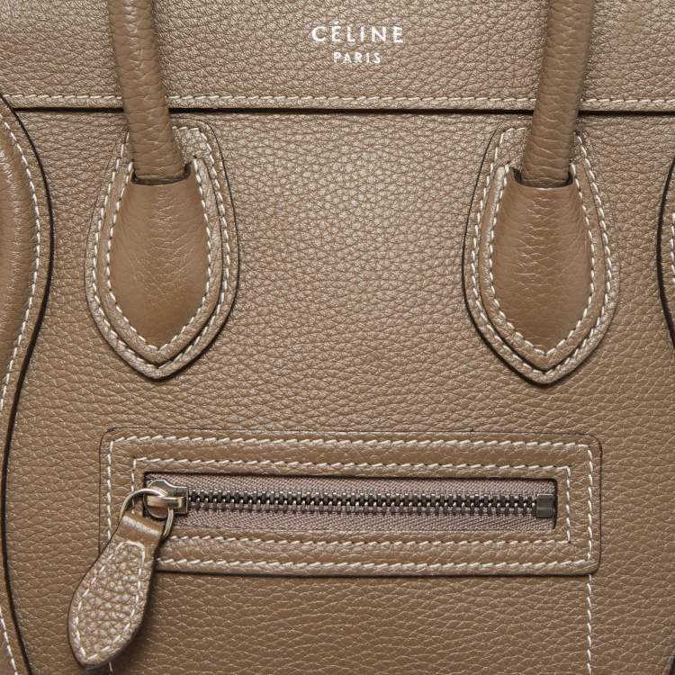 Pre Owned Celine Khaki Leather Nano Luggage Tote