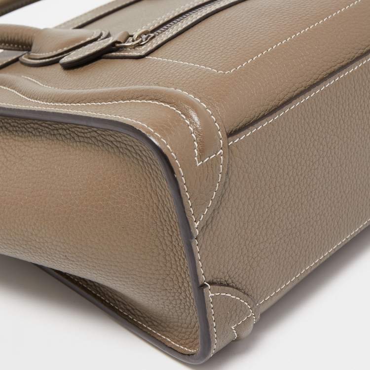 Pre Owned Celine Khaki Leather Nano Luggage Tote