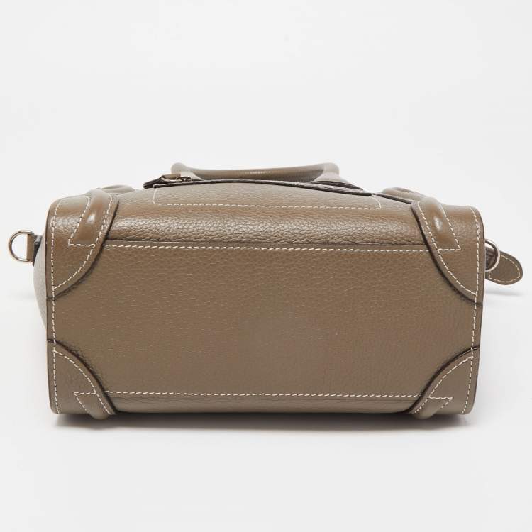 Pre Owned Celine Khaki Leather Nano Luggage Tote