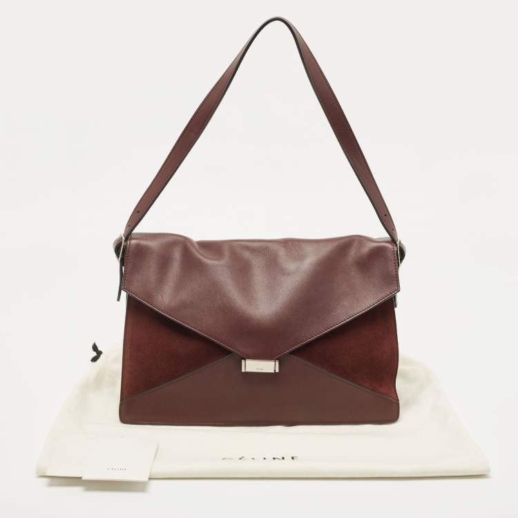 Pre Owned Celine Burgundy Leather and Suede Medium Diamond Shoulder Bag