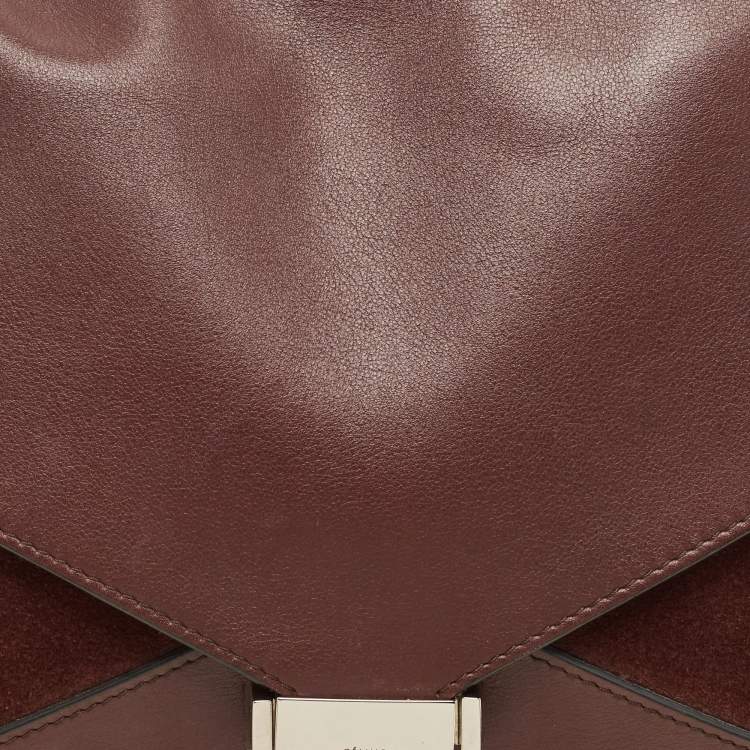 Pre Owned Celine Burgundy Leather and Suede Medium Diamond Shoulder Bag