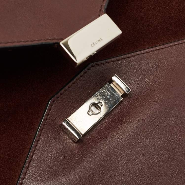 Pre Owned Celine Burgundy Leather and Suede Medium Diamond Shoulder Bag