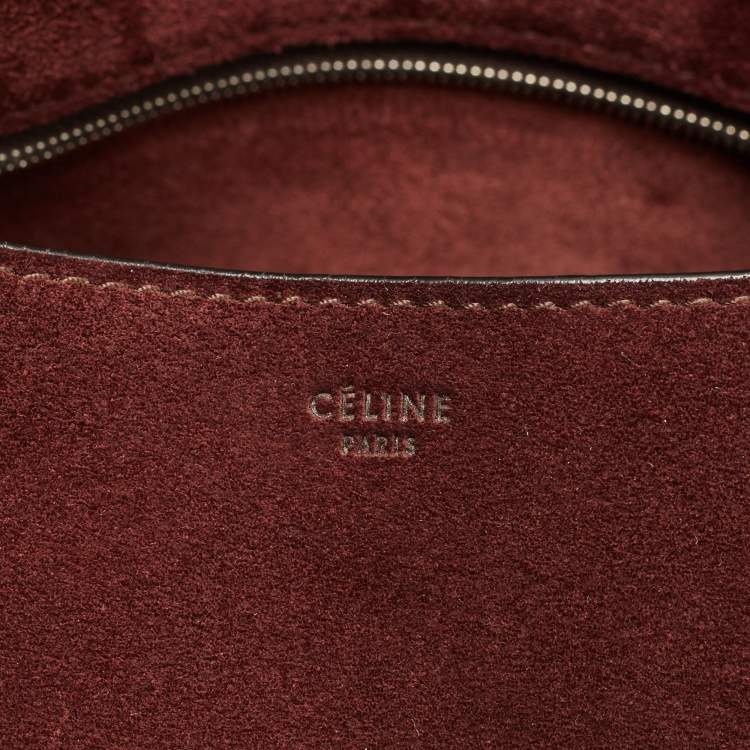 Pre Owned Celine Burgundy Leather and Suede Medium Diamond Shoulder Bag